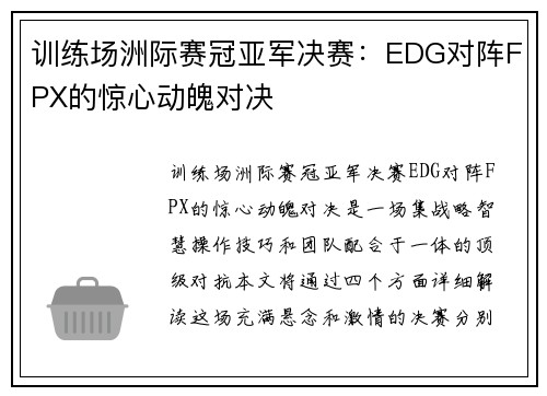 训练场洲际赛冠亚军决赛：EDG对阵FPX的惊心动魄对决